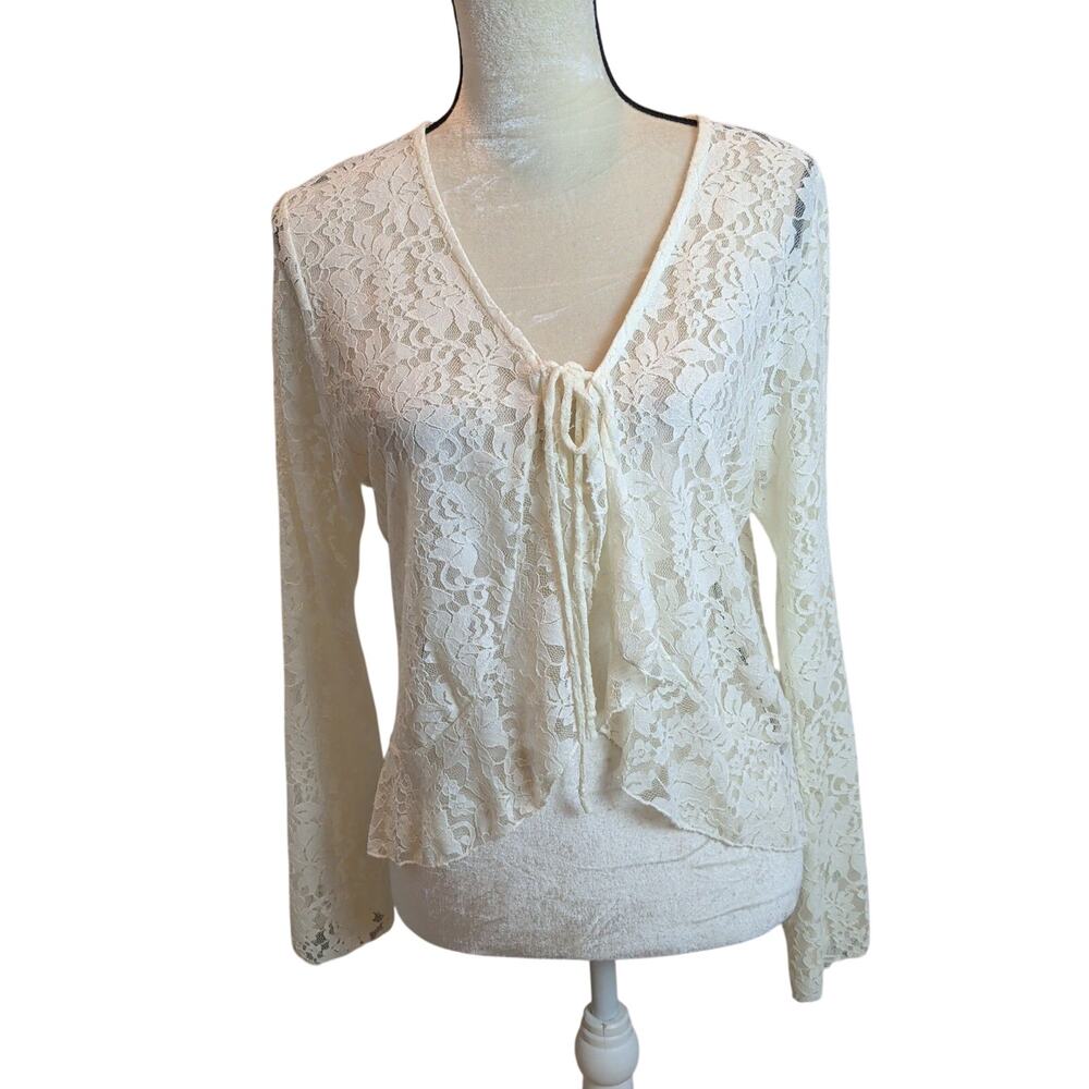 Jon & Anna Cream Sheer Mesh Lace Top Sz XL Coquette Festival Lolita Cottage